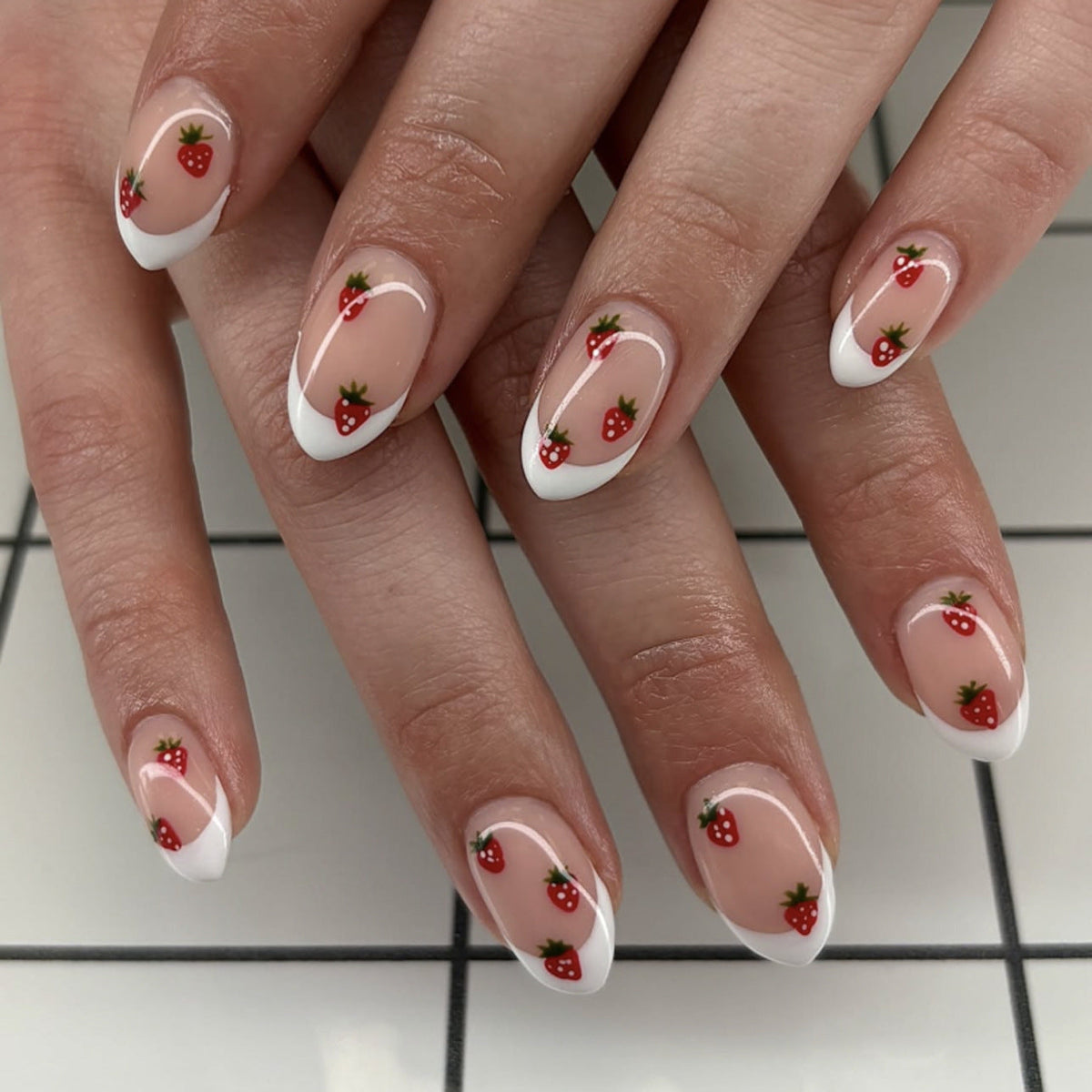 Strawberry French Almond short press-on nails