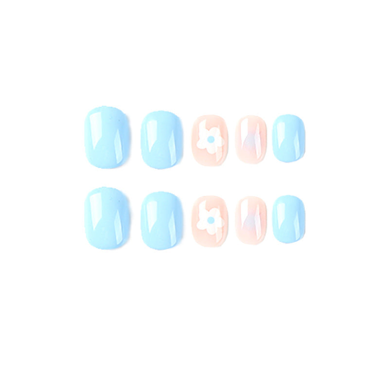 Blue Blossom Blush baby blue floral press-on nails