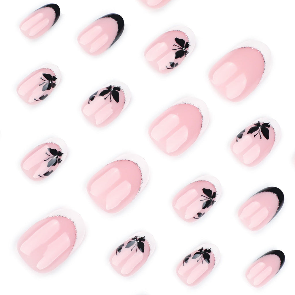 Butterfly French short round press-on nails