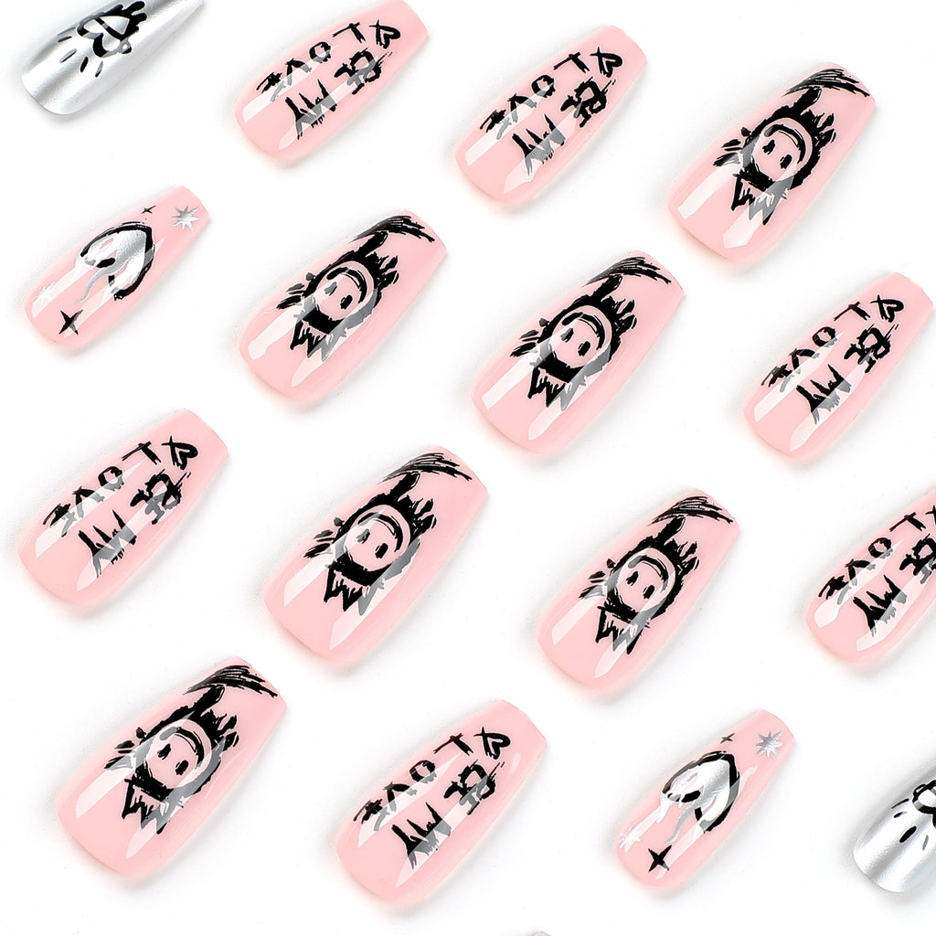 Pink Graffiti Heart press-on nails