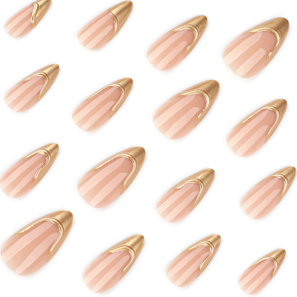 Gilded French Almond 3D press-on nails