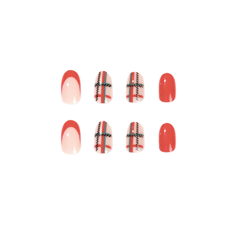 Holiday Plaid short red and green press-on nails