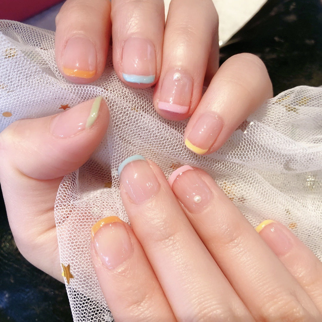 Pastel Prism French medium square rainbow press-on nails