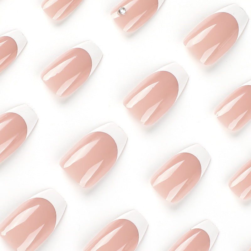 Crystal White French short ballet press-on nails