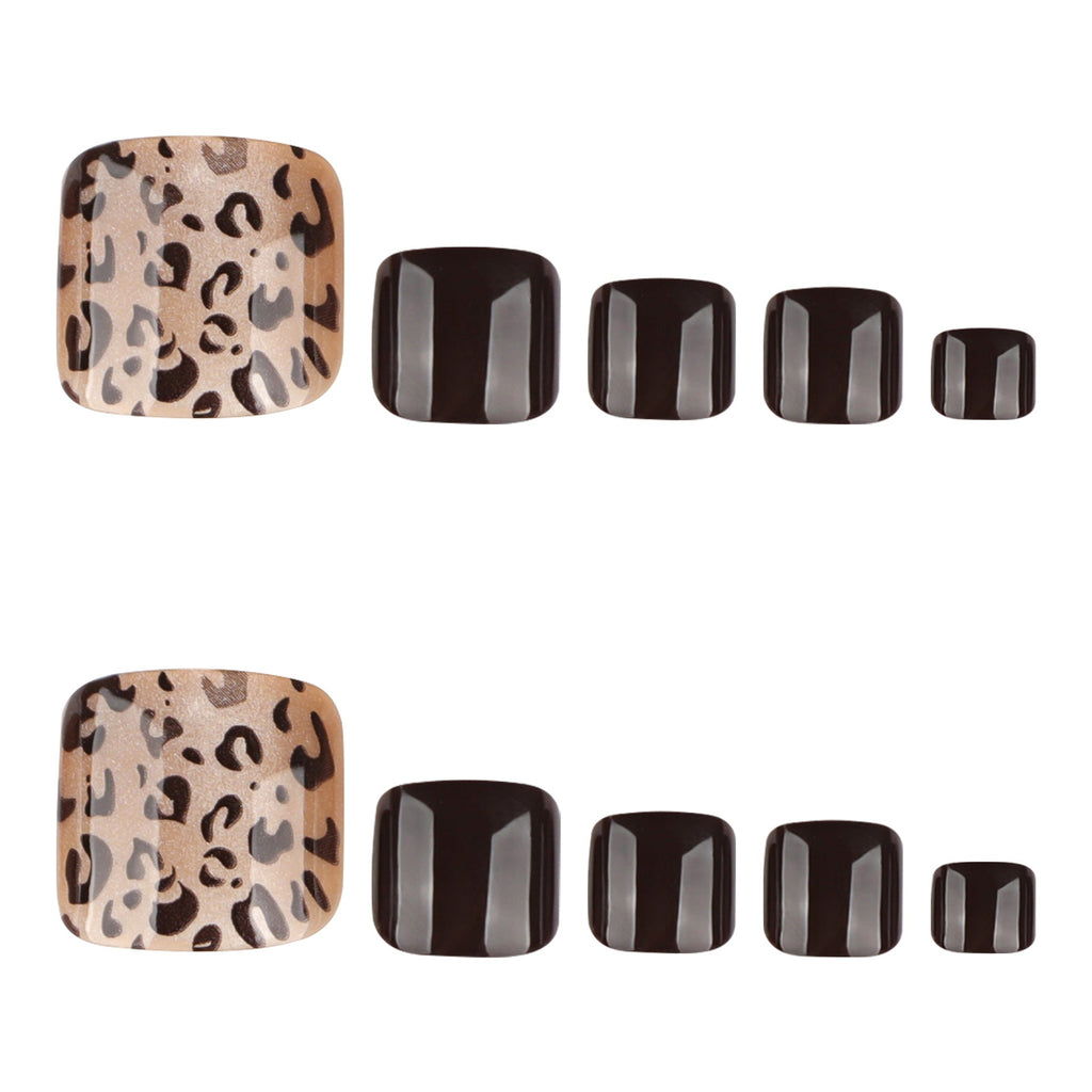 Leopard Cat Eye short square press-on toenails