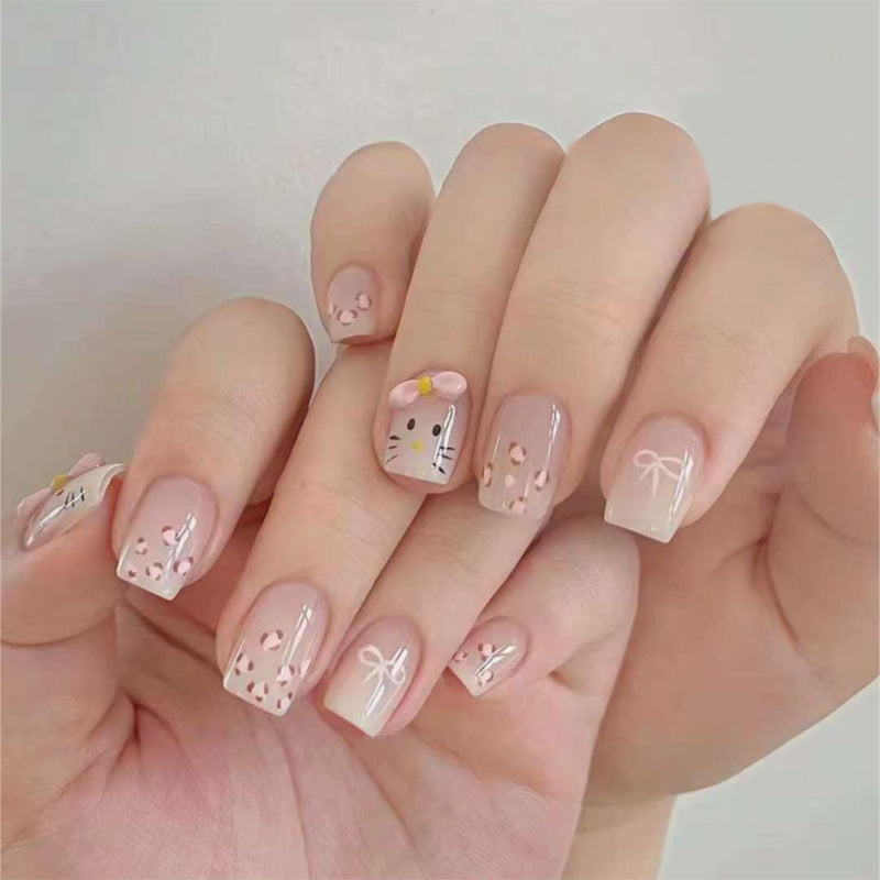 Sweet Cat Leopard French short square press-on nails