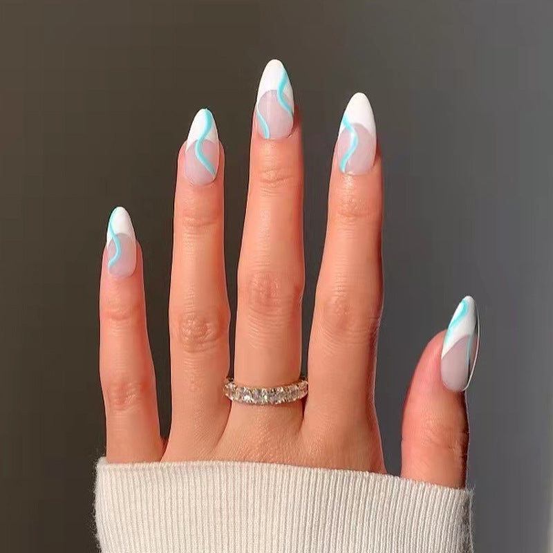 Clean White French long almond press-on nails