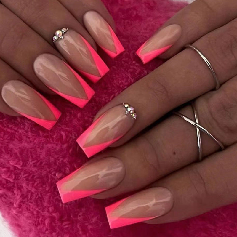Crystal V French medium rhinestone press-on nails