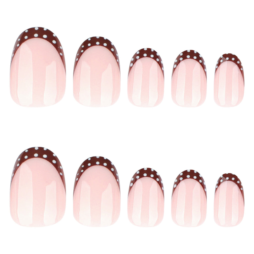 Cocoa Dot French short oval press-on nails