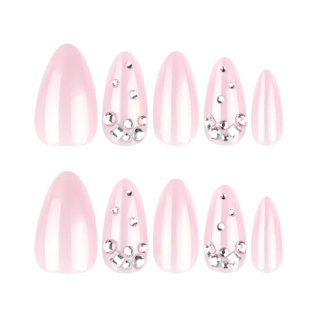 Nude Floral Shimmer almond press-on nails