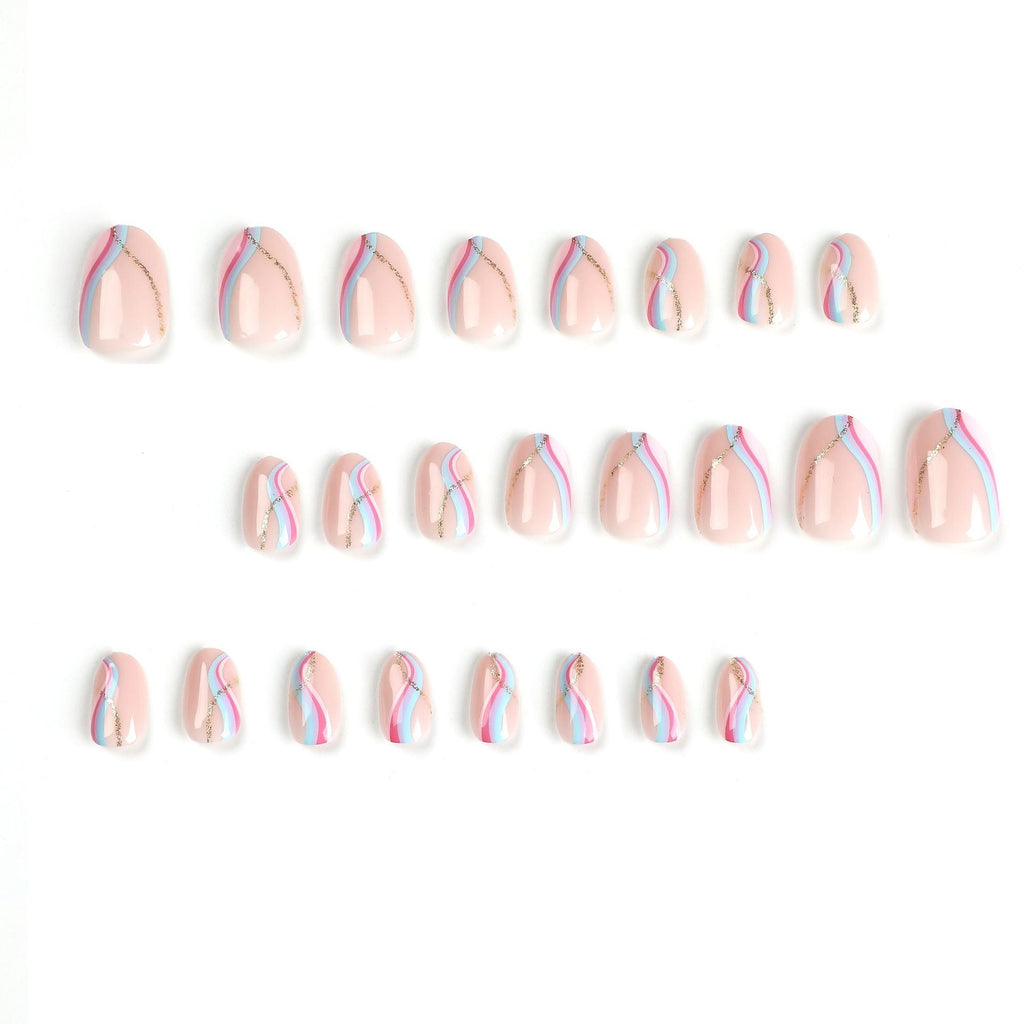 Pastel Wave Gold short press-on nails
