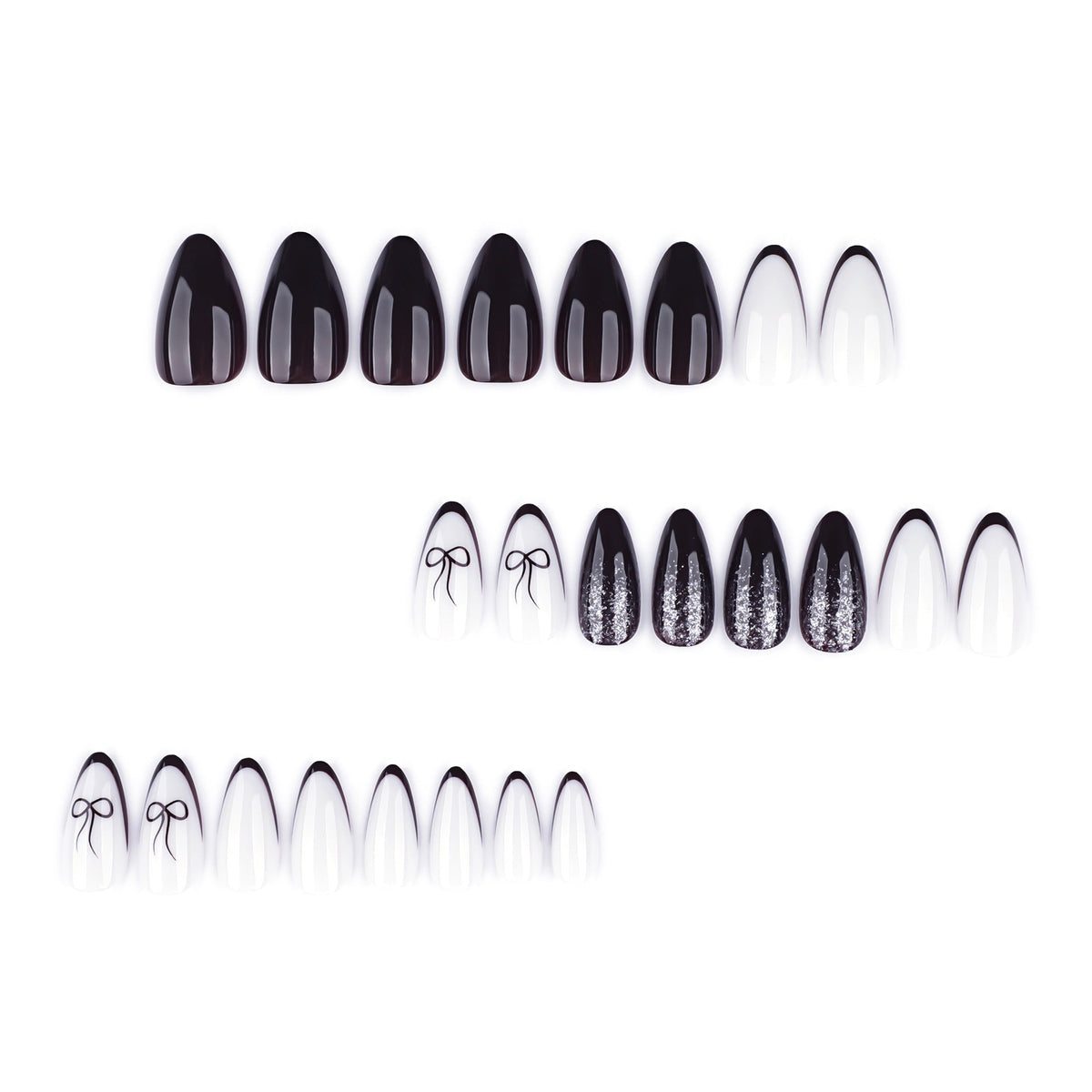 Black and White Bow Accent glossy press-on nails