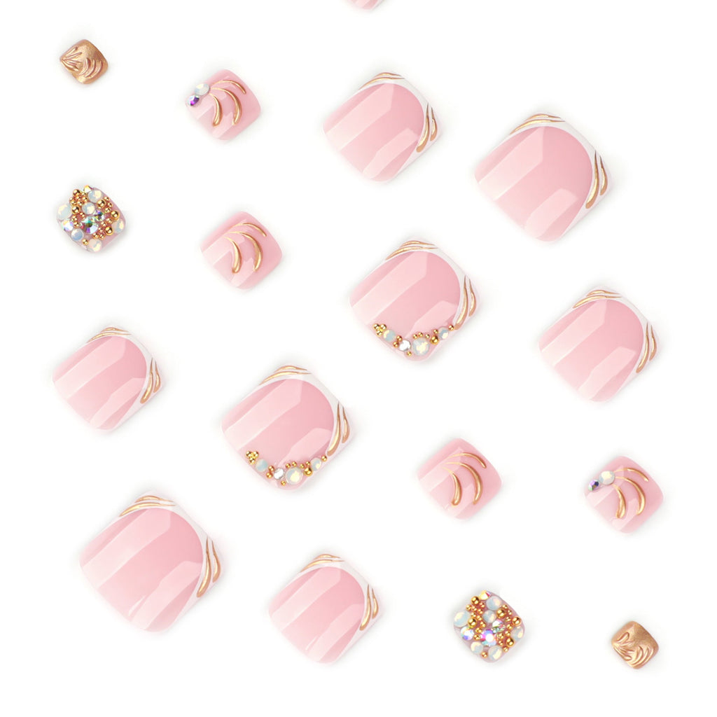 Nude Gold Rhinestone press-on toenails