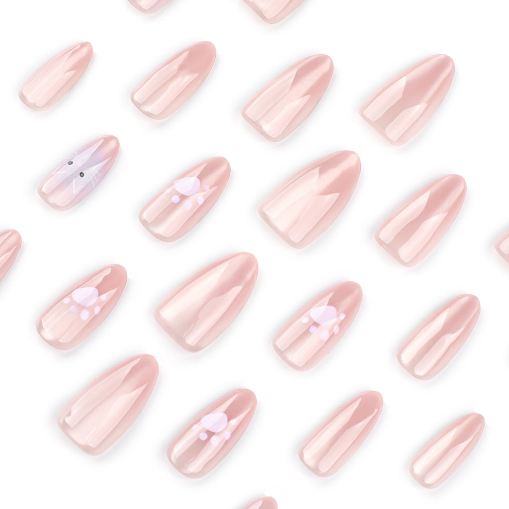 Pink Paw Cat Eye press-on nails