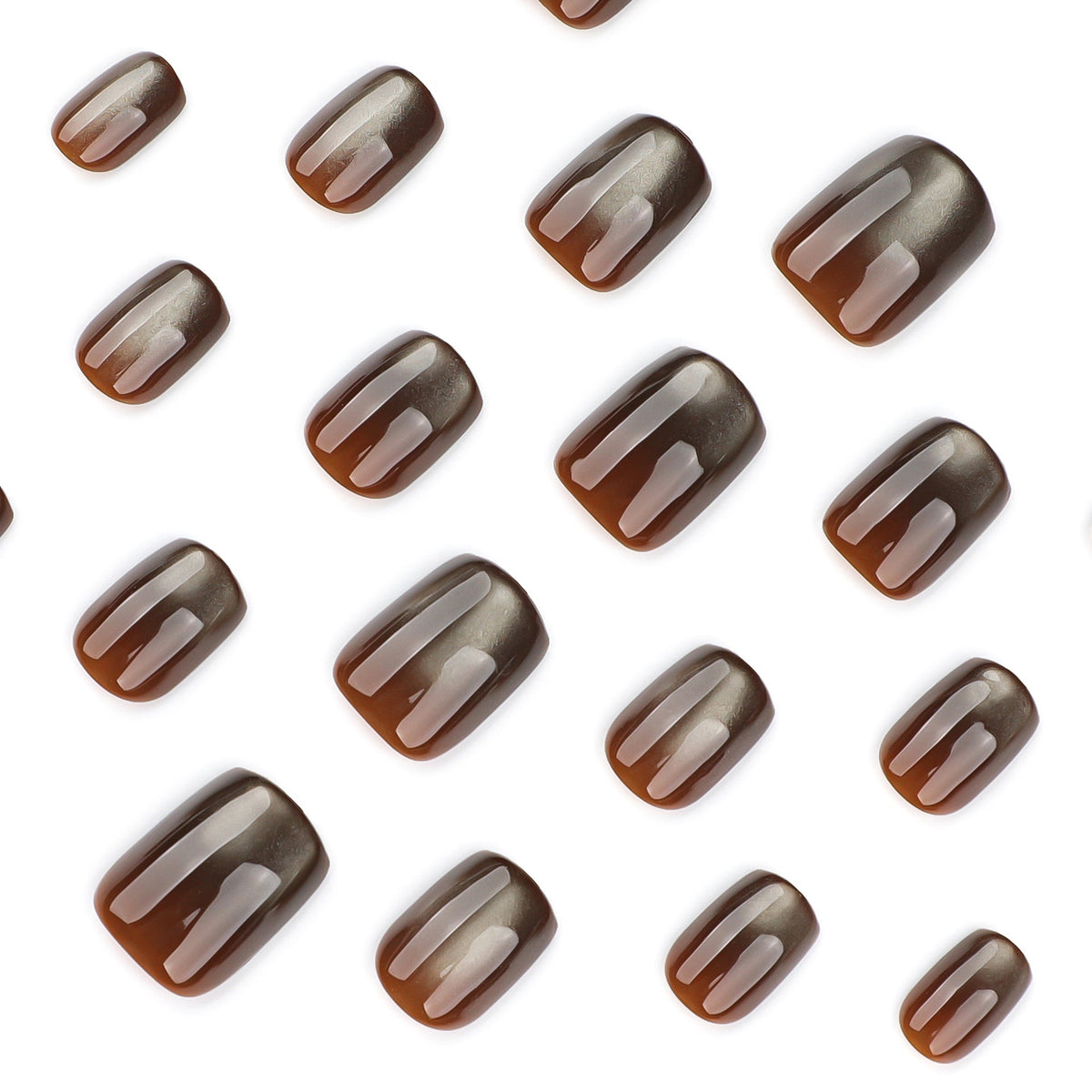 Cocoa Glow metallic short square press-on nails