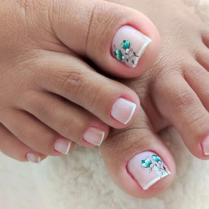 Summer Floral French press-on toenails