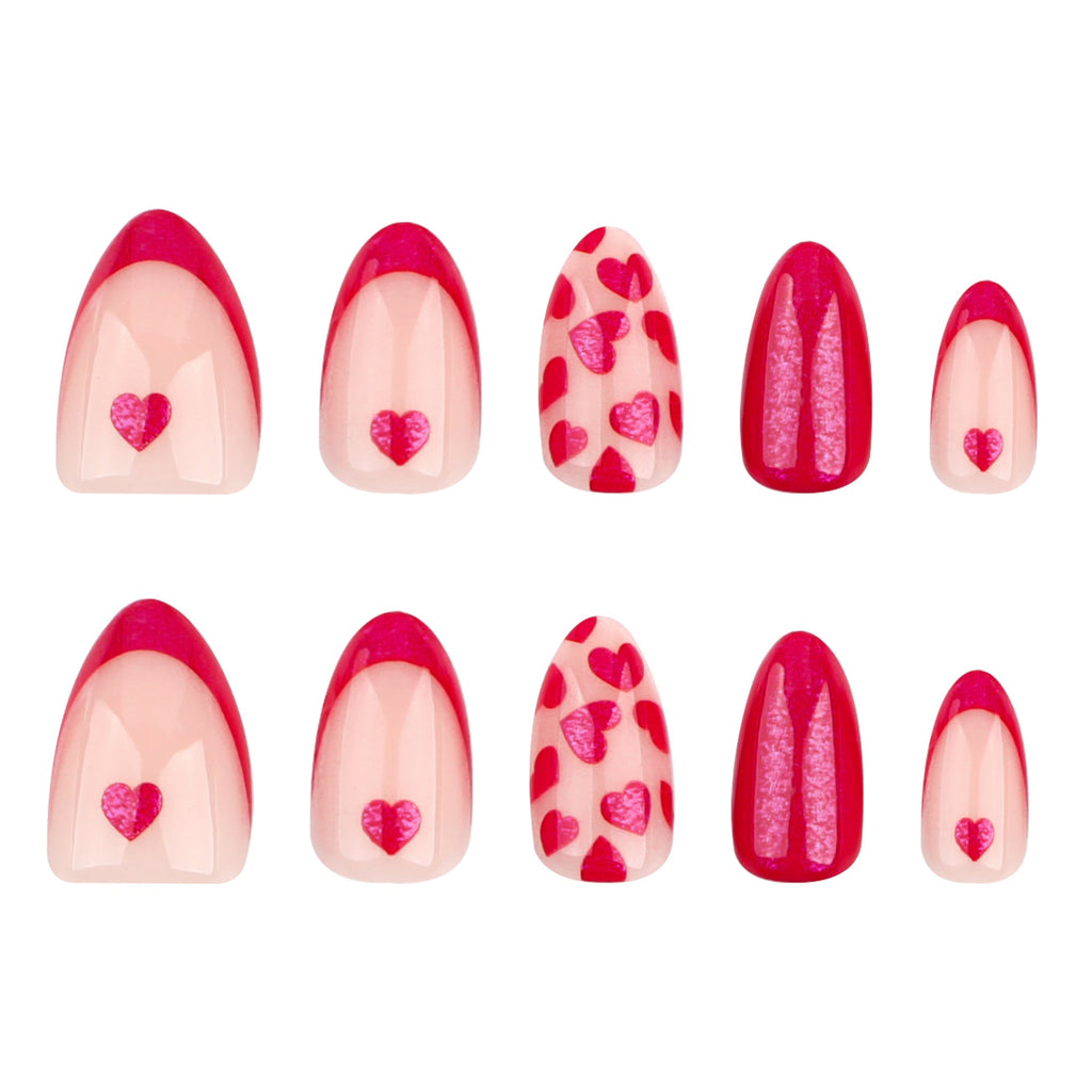 Ruby Heart French press-on nails
