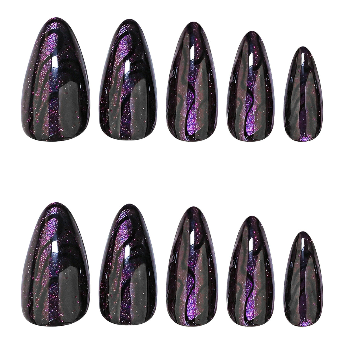 Iridescent Noir shimmer stiletto press-on nails