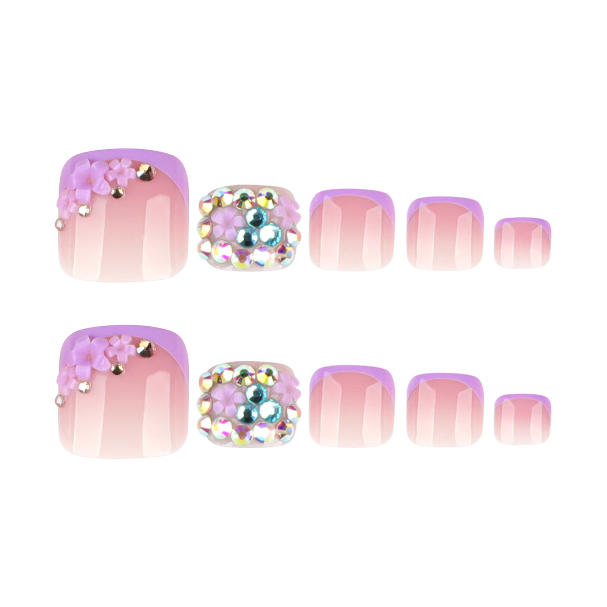 Purple French short square press-on toenails