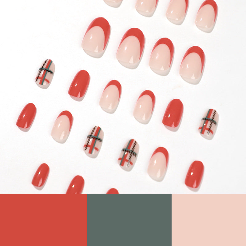 Holiday Plaid short red and green press-on nails