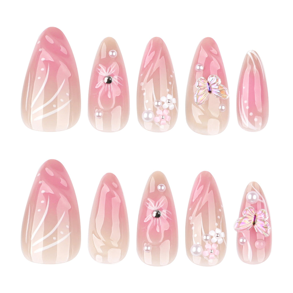 Blush Blossom Almond 3D short press-on nails