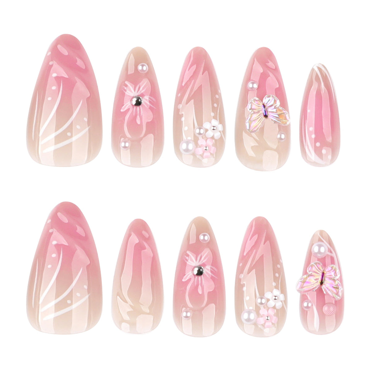 Blush Blossom Almond 3D short press-on nails