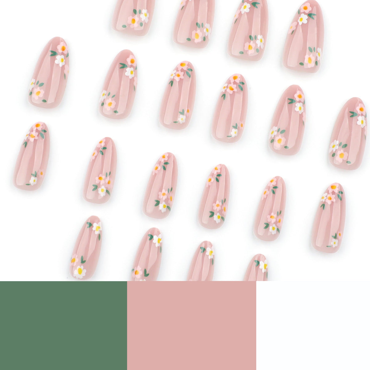 Spring Meadow floral almond press-on nails