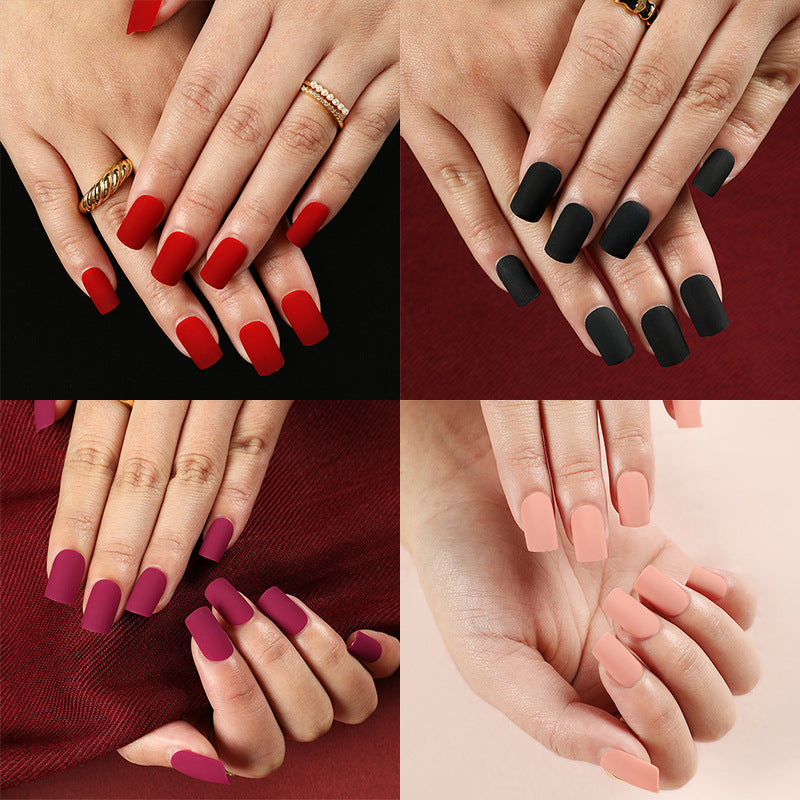 Matte Color Block square press-on nail collection