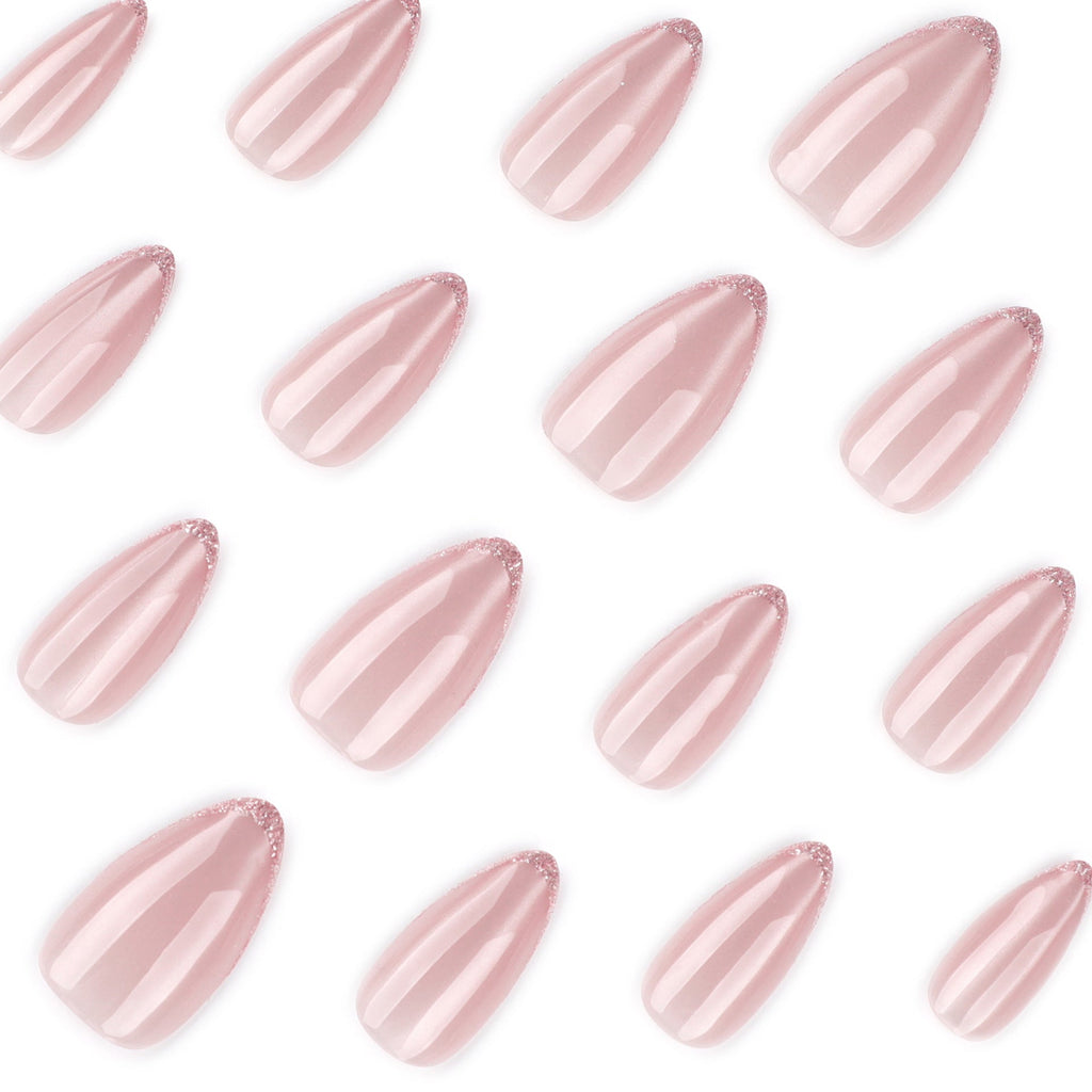 Nude Cat Eye French glitter almond press-on nails