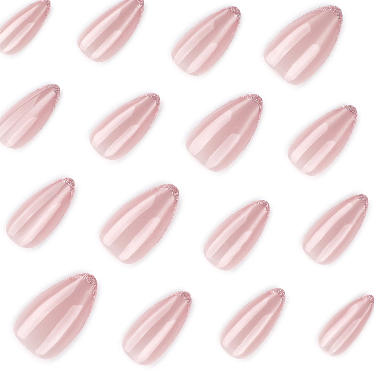 Nude Cat Eye French glitter almond press-on nails