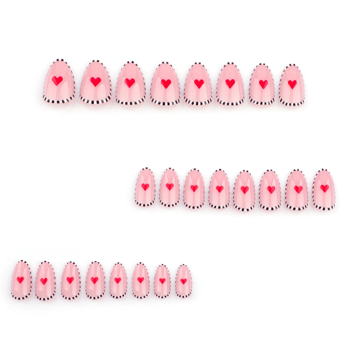 Monochrome Heart Stripe short almond press-on nails