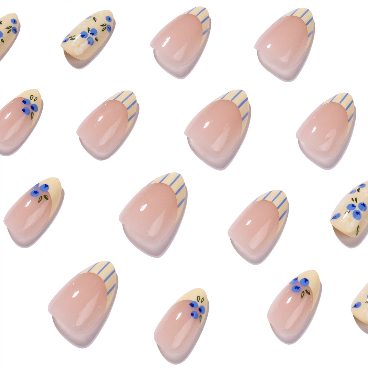 Blueberry Blossom French oval press-on nails