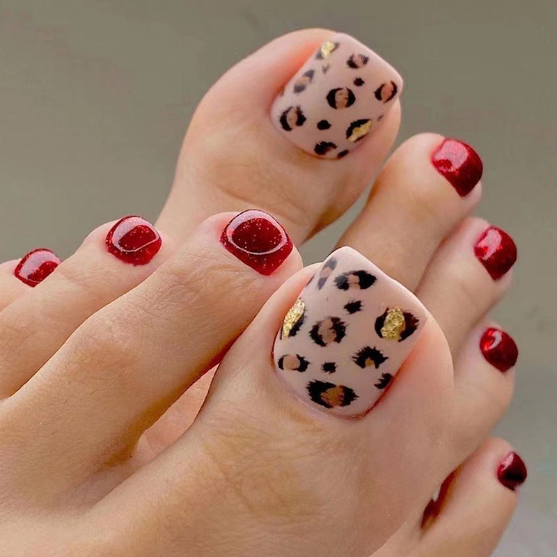 Burgundy Wild sparkling leopard 24-piece press-on toenail set