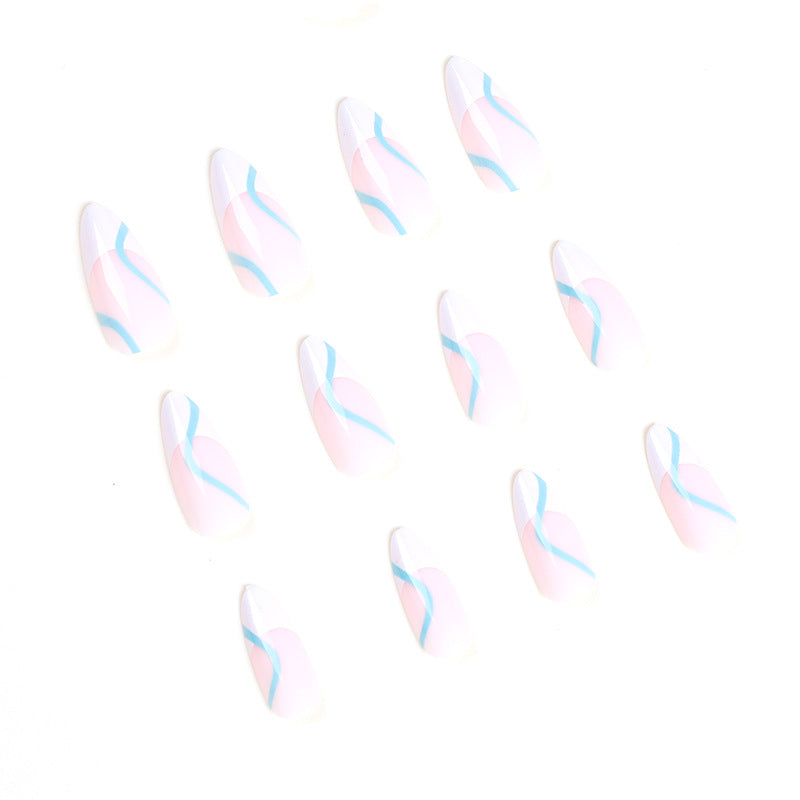 Clean White French long almond press-on nails