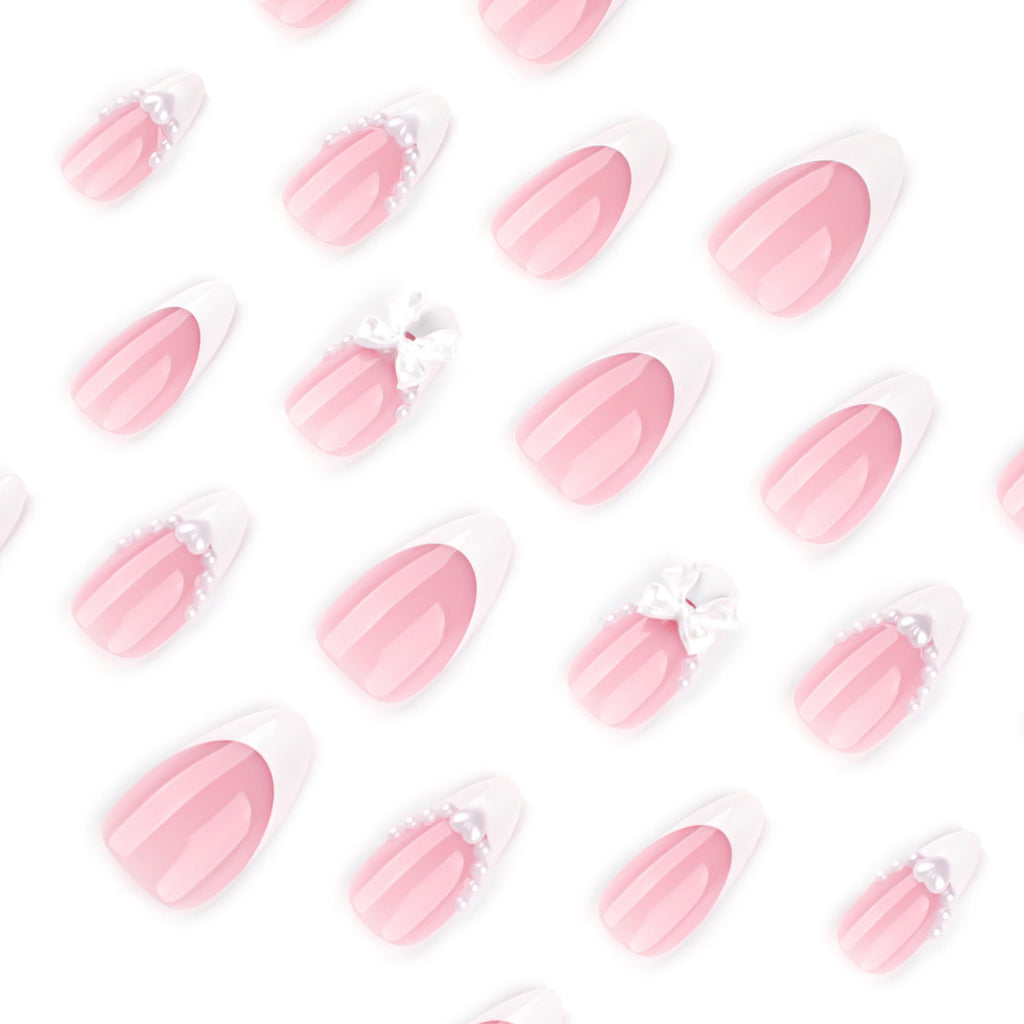 Pink Bow French almond press-on nails