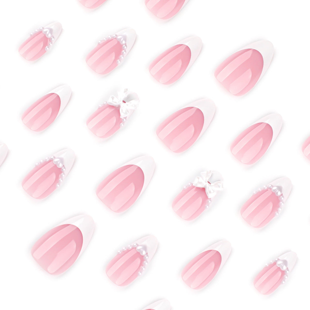 Pink Bow French almond press-on nails