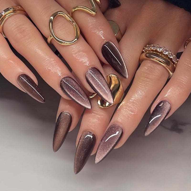 Cocoa Cat Eye medium almond press-on nails
