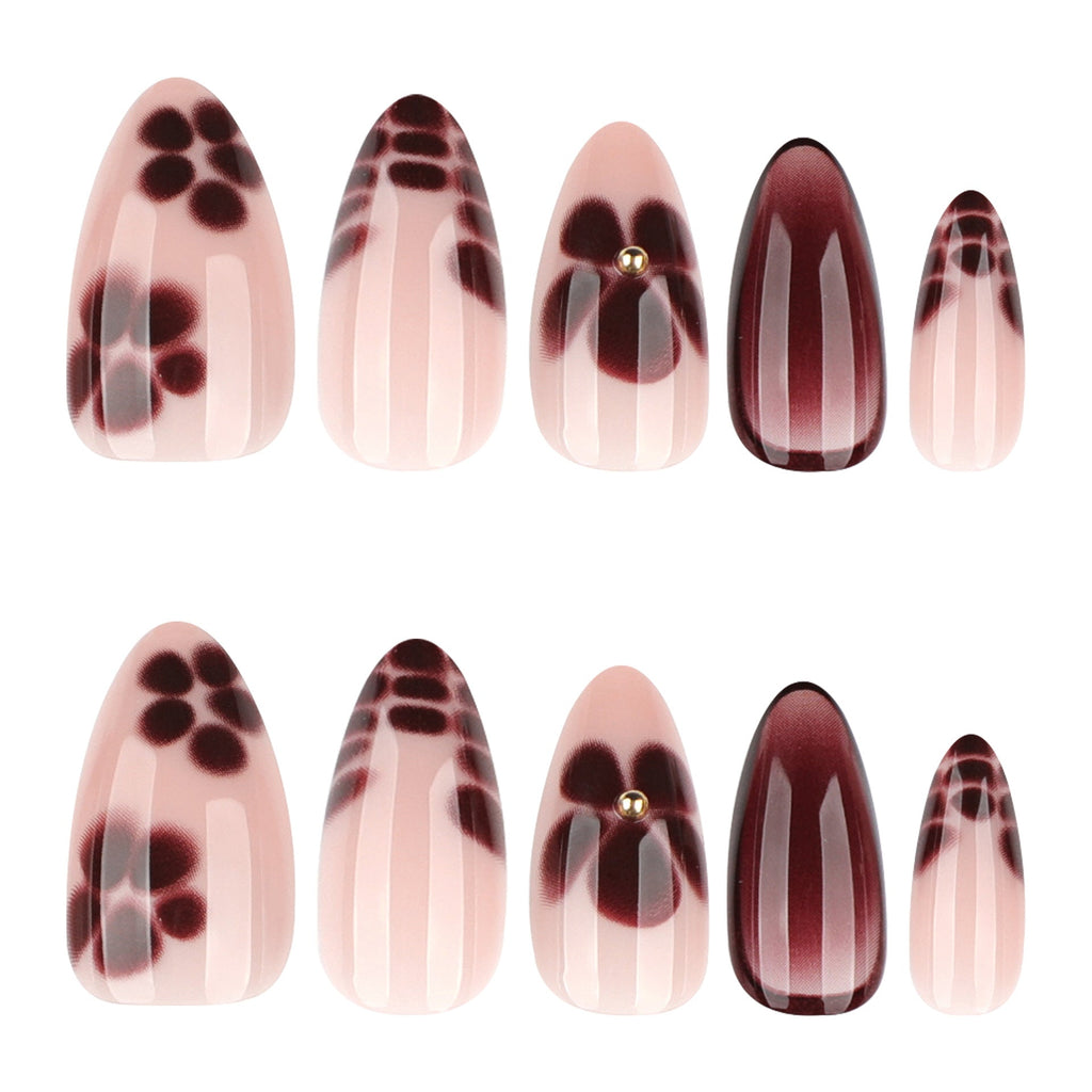 Cocoa Bloom Art brown floral press-on nails