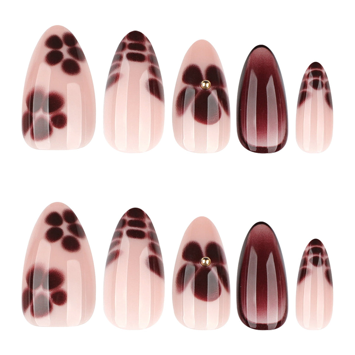 Cocoa Bloom Art brown floral press-on nails