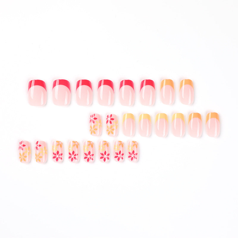Tricolor Blossom French floral press-on nails, alternate view 2