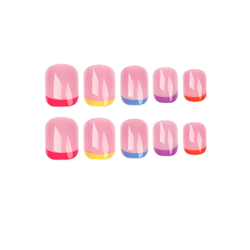 Rainbow French multicolor press-on nails