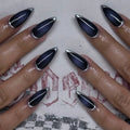 Midnight Silver French short almond press-on nails