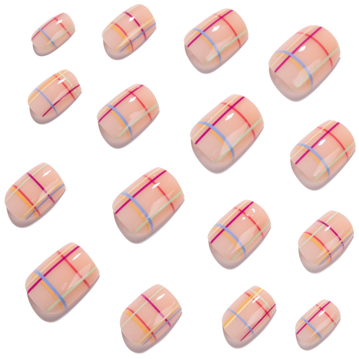 Pastel Plaid short square press-on nails