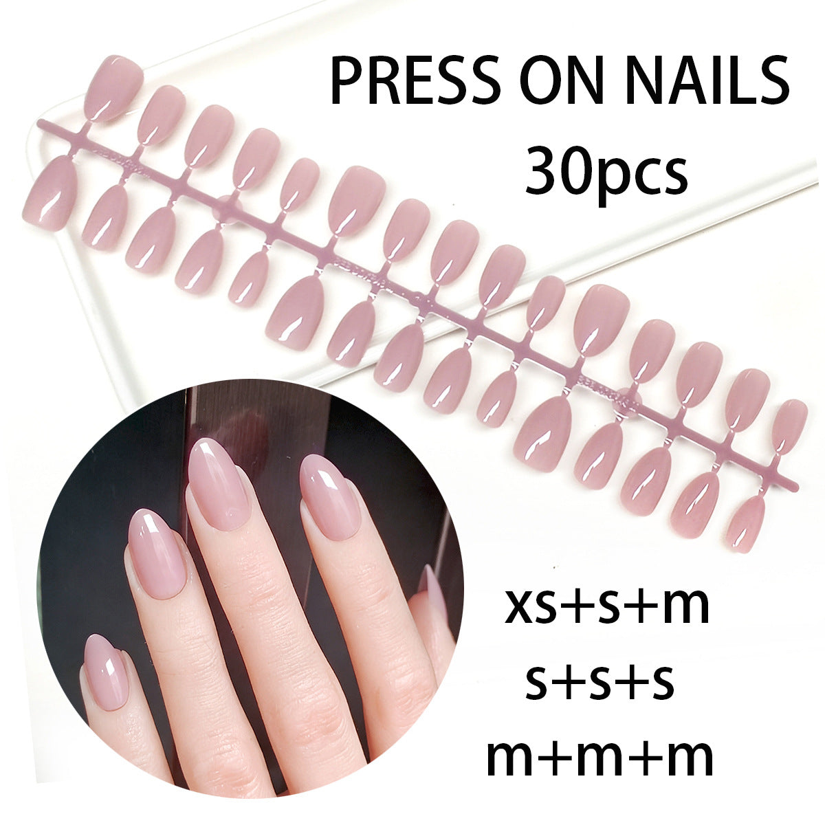 Soft Mauve Mist medium almond 30-piece press-on nail set