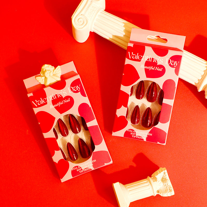 Valentine Ruby Cat Eye almond press-on nails, alternate view 3
