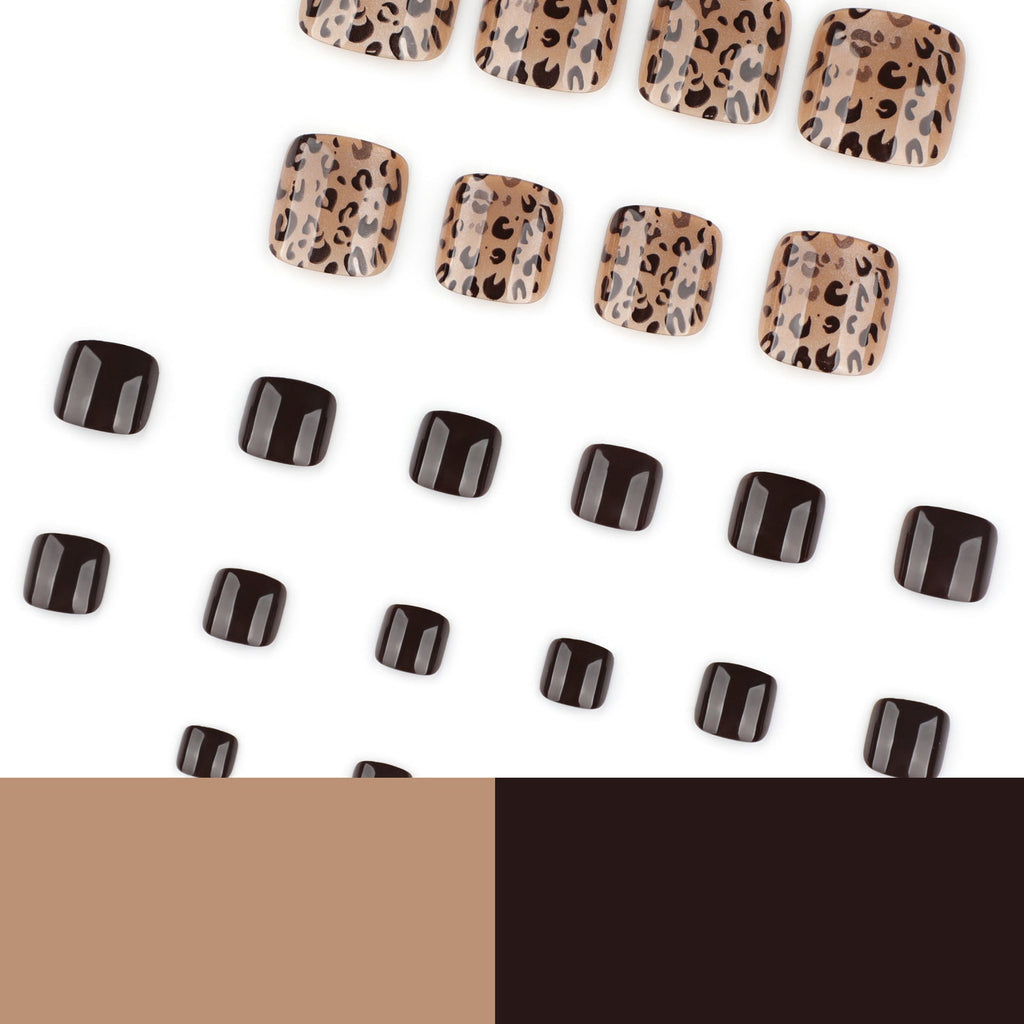 Leopard Cat Eye short square press-on toenails