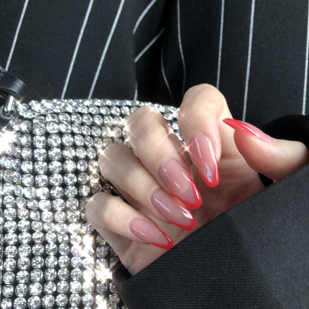 Ruby Bevel French short ballet press-on nails