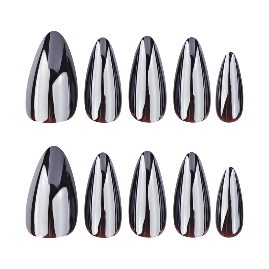Midnight Almond short black press-on nails