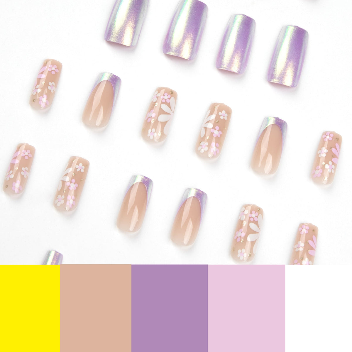 Chameleon Blossom pink and white press-on nails