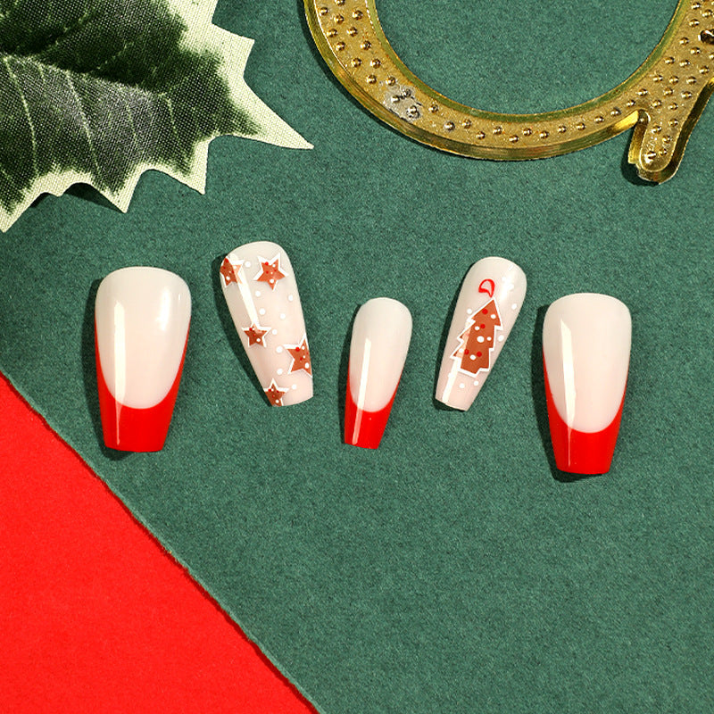 Holiday Star French red Christmas press-on nails